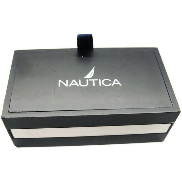 Nautica Rectangular Cufflinks Silver Tone Tux Shirt Dress Suit Vintage IOB - Picture 2 of 9